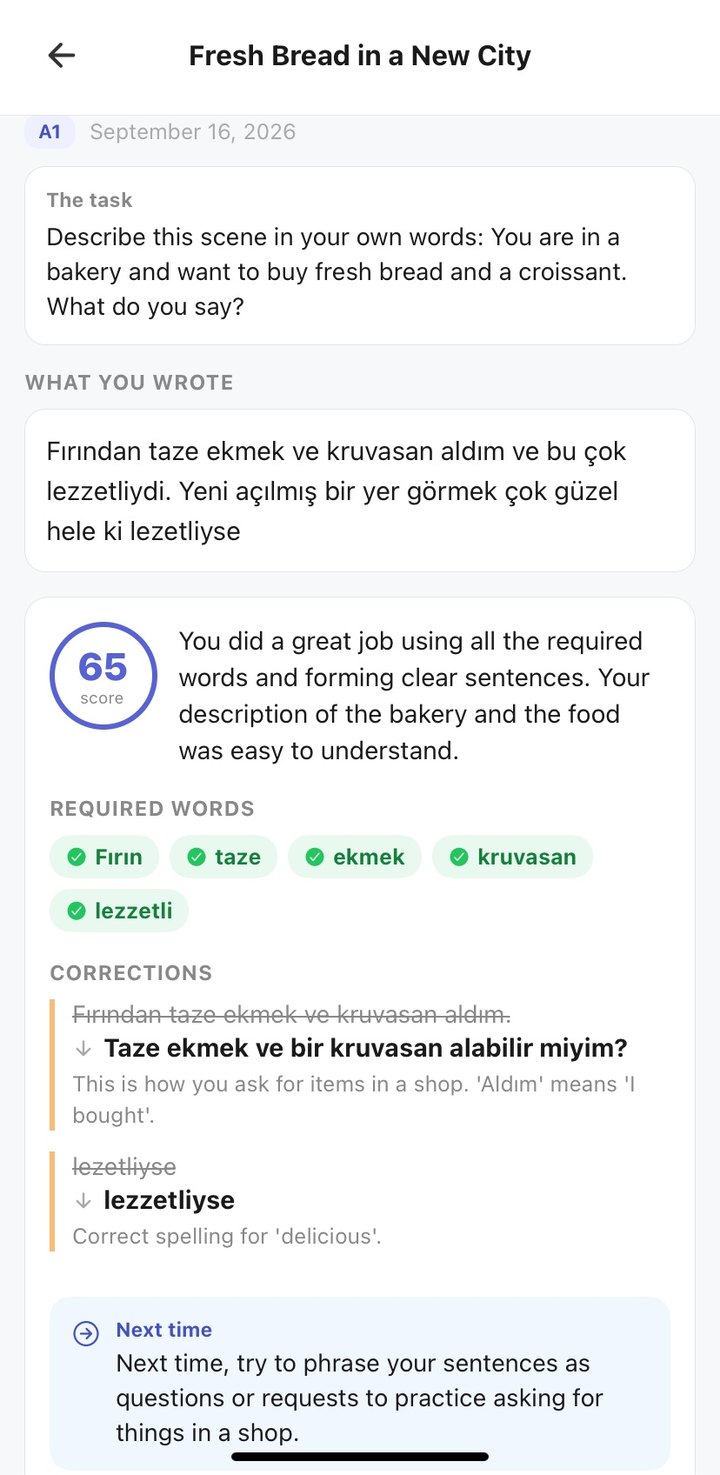 AI feedback on a short piece of writing